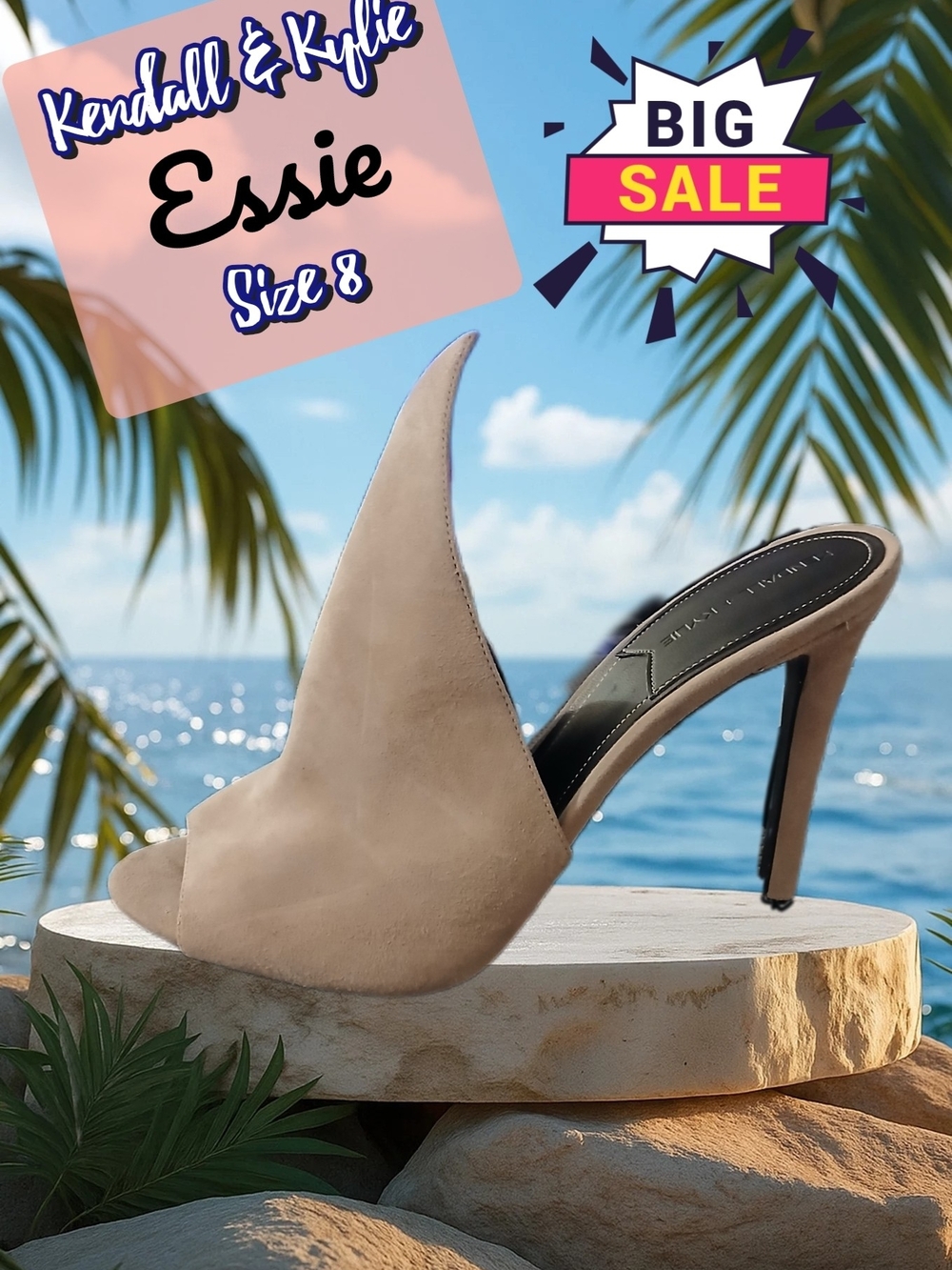 Kendall & Kylie Essie Taupe Suede Open-Toe Stiletto Mule